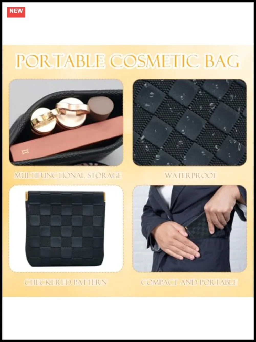 2 PCS Small Makeup Bag for Women, Mini Checkered Cosmetic Pouch Waterproof